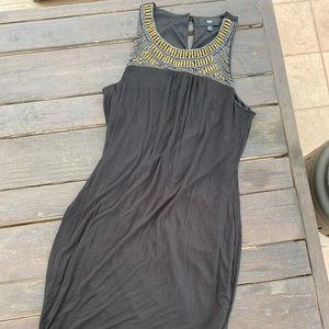 Black dress with metallic beaded neckline